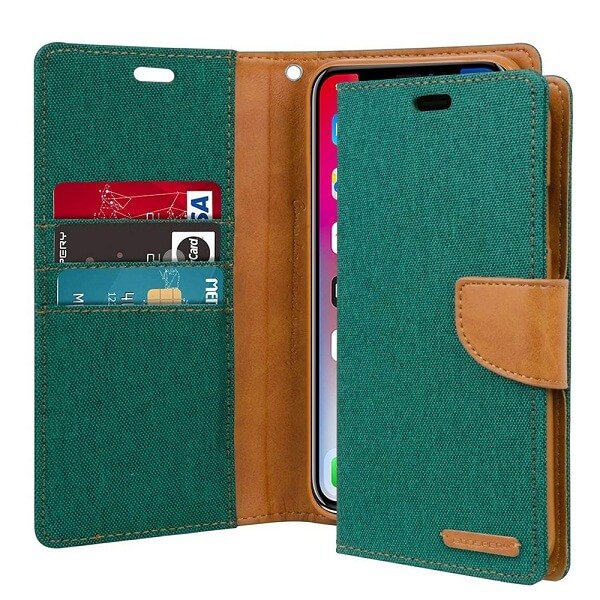 Goospery Canvas Green Apple iPhone X /XS Wallet Case Cover Goospery Canvas Green Apple iPhone X /XS Wallet Case Cover